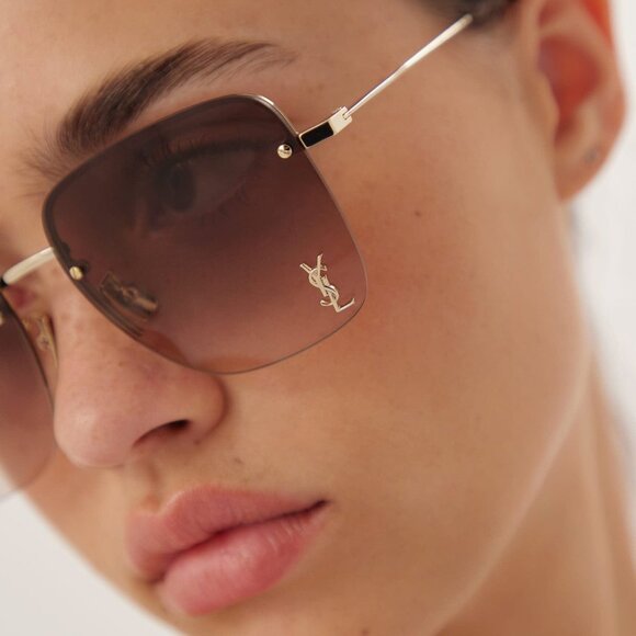 Saint Laurent SL312M 008 Sunglasses Gold Square Frame, Brown Gradient Lenses main image 9